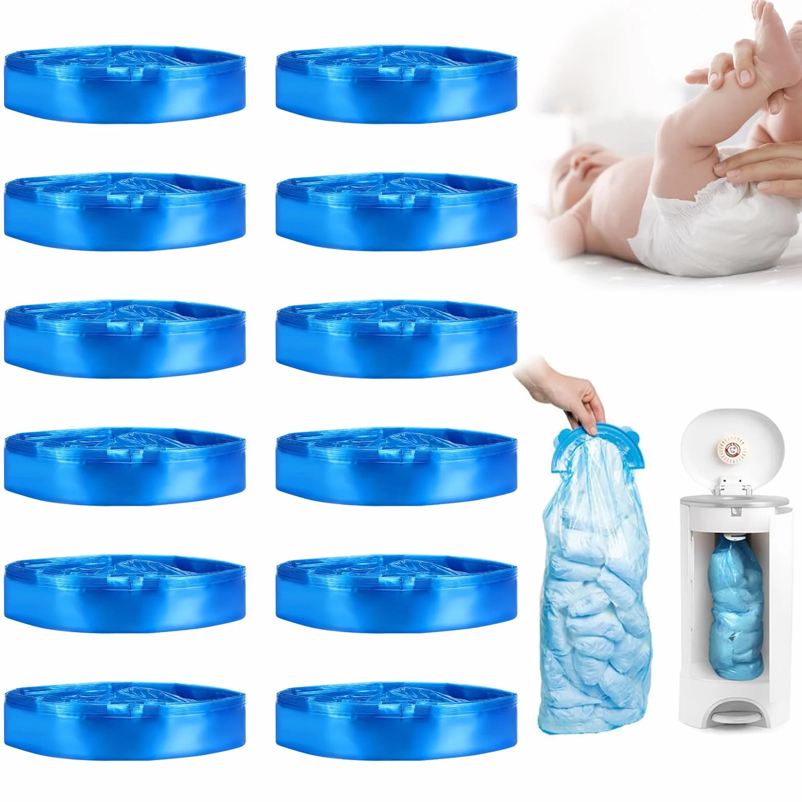12 Pcs Recambio Contenedor Pañales, 4.5m Papelera Pañales Bebe, para Recambios para Compatible con Todos, Recambio para Cubos de Pañales Compatibles con Litter Locker Angelcare