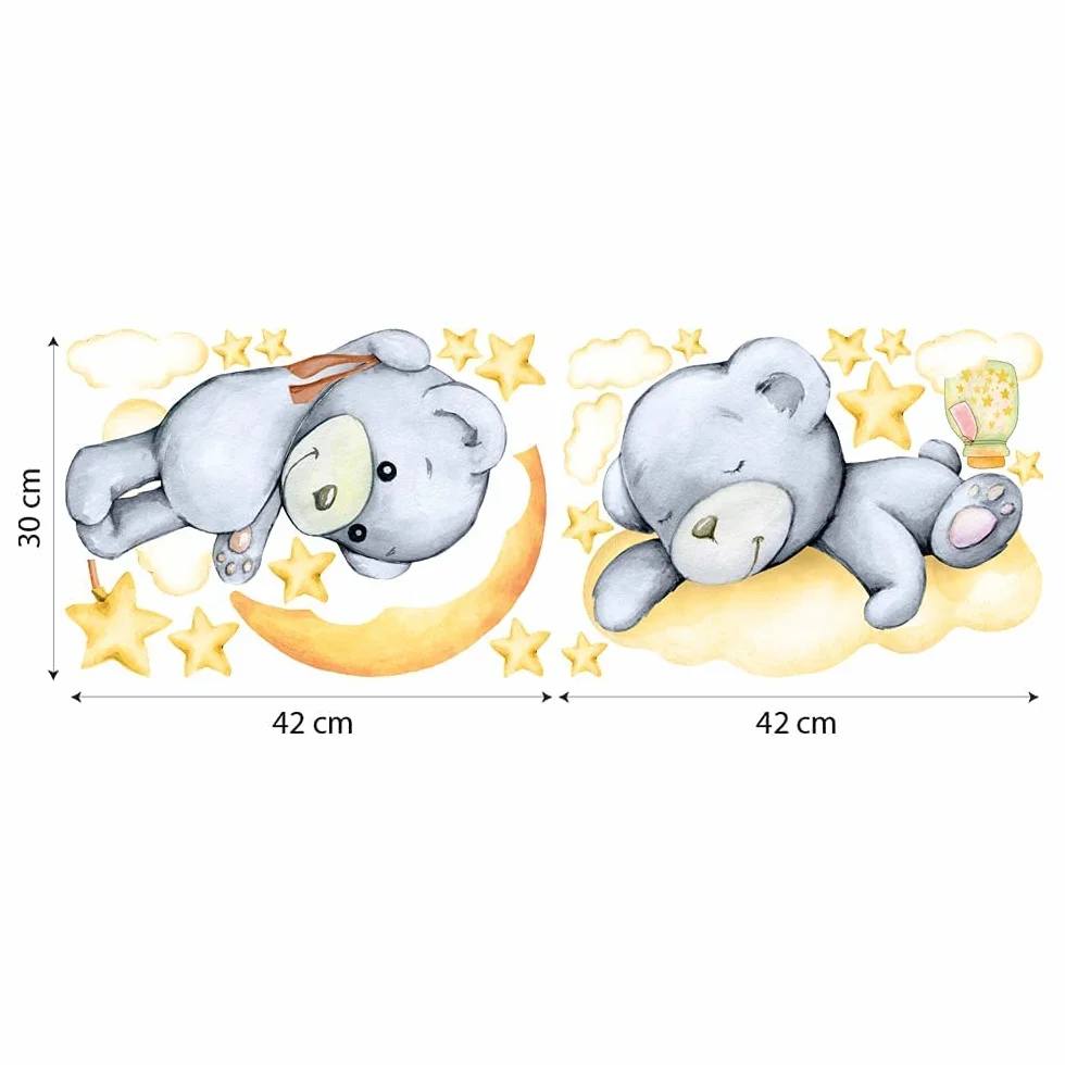Pegatina Pared Decoración Habitación Niños 80x30 cm Tela Ecológica Hipoalergénico Reposicionable Ositos