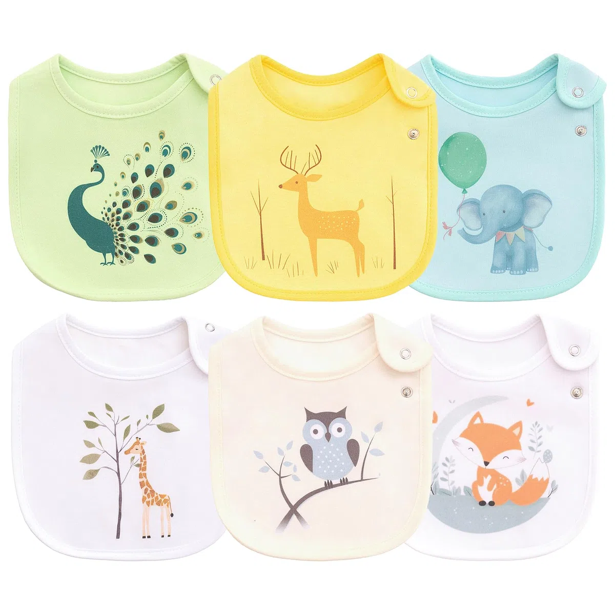 Paquetes de 6 Baberos Impermeables de Algodón para Bebés Niñas y Niños para Babear Comer con Broches