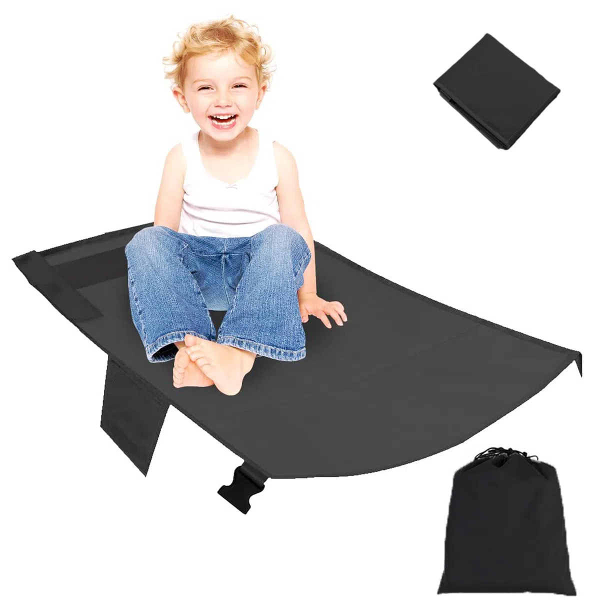 Reposapiés de Avión para Niños,Extensores de Asientos para Aviones,Cama de Viaje Portátil para Niños,Portátil y Plegable,Accesorios de Viaje en Avión,79x44cm (Negro)