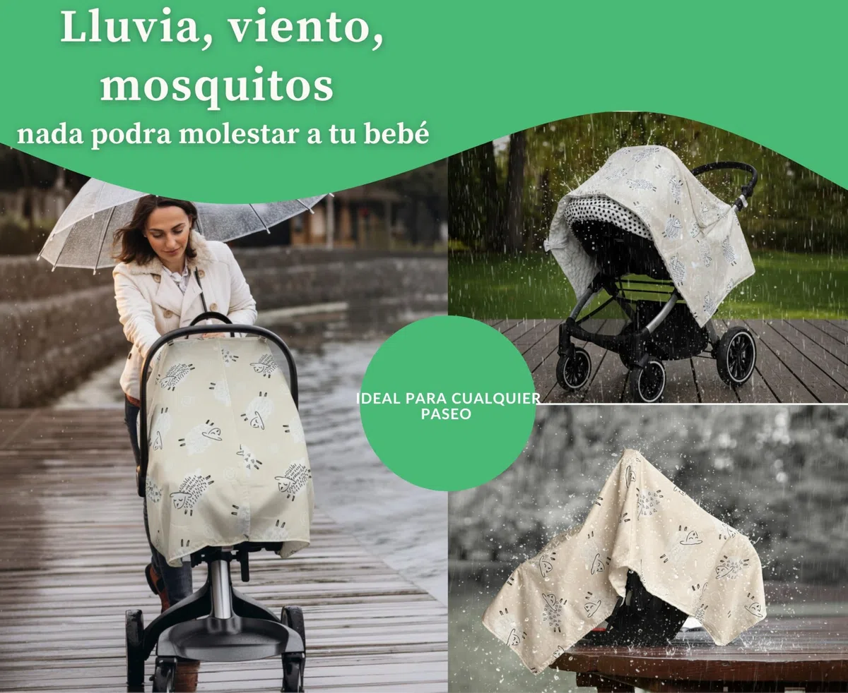 Parasol Carrito Bebé Universal 4 en 1 – Manta Reversible Algodón & Minky | Protección Solar, Viento y Lluvia | Cobertor Lactancia, Porteo y Cochecito | Incluye Clips y Gancho