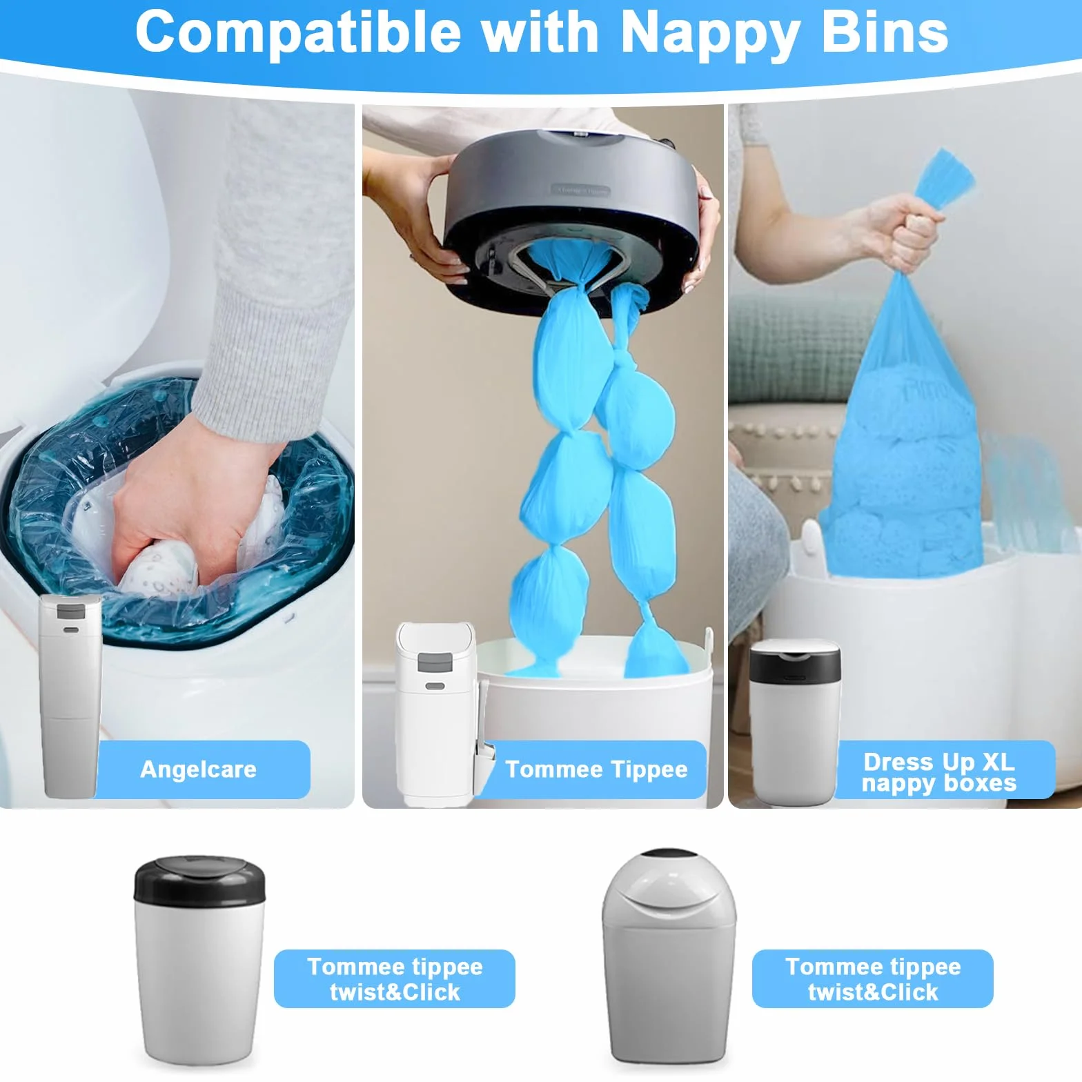 11 cartuchos de recambio para cubos de pañales, 6,5 m, bolsas de repuesto con fragancia, tecnología de 7 capas, compatible con Angelcare, Tommee Tippee, Litter Locker, vástago