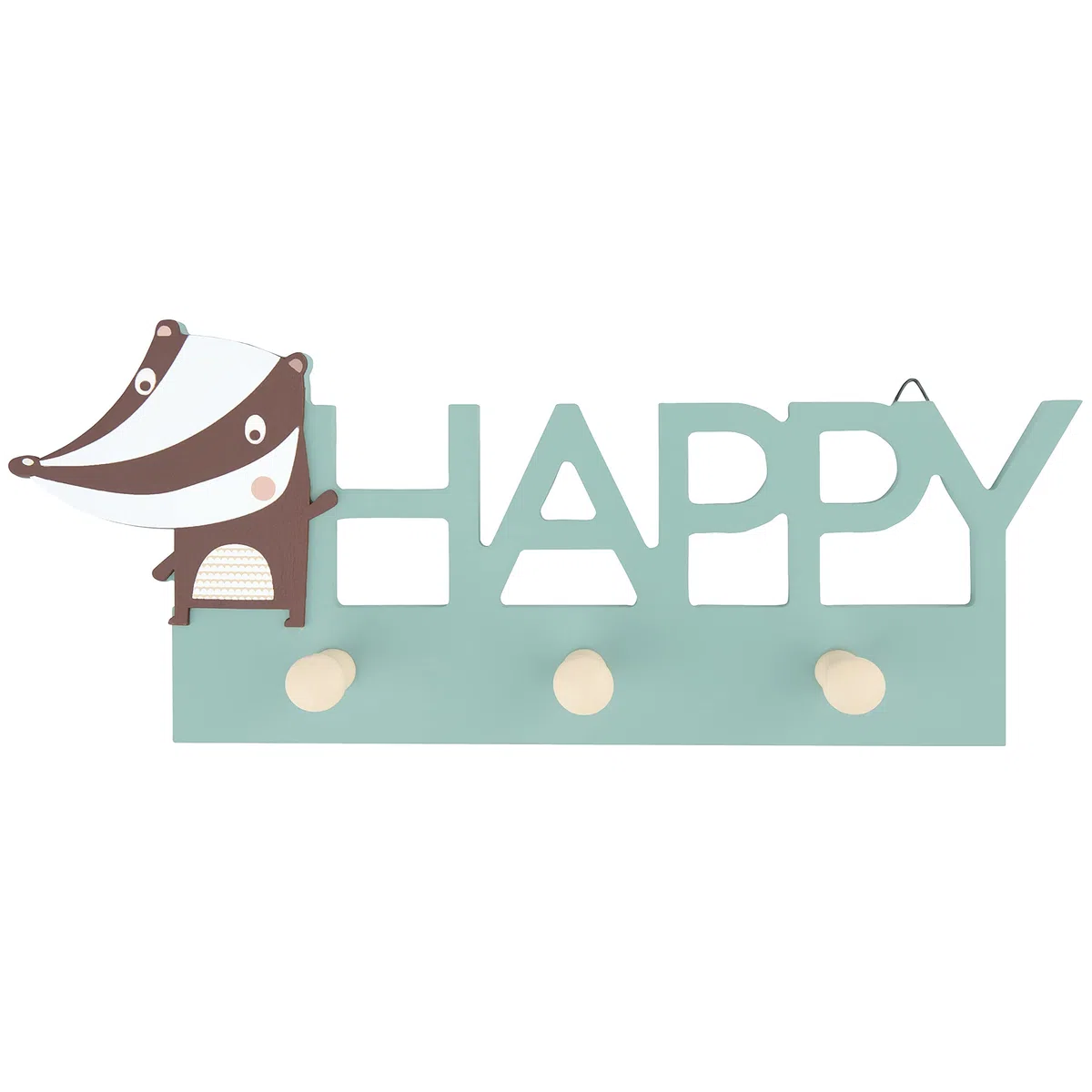 BIECO Garderobe Kinder Happy | Perchero Infantil Madera | Ganchos | Perchero Pared Madera | Colgador Ropa Infantil | 30 cm | 3 Ganchos |