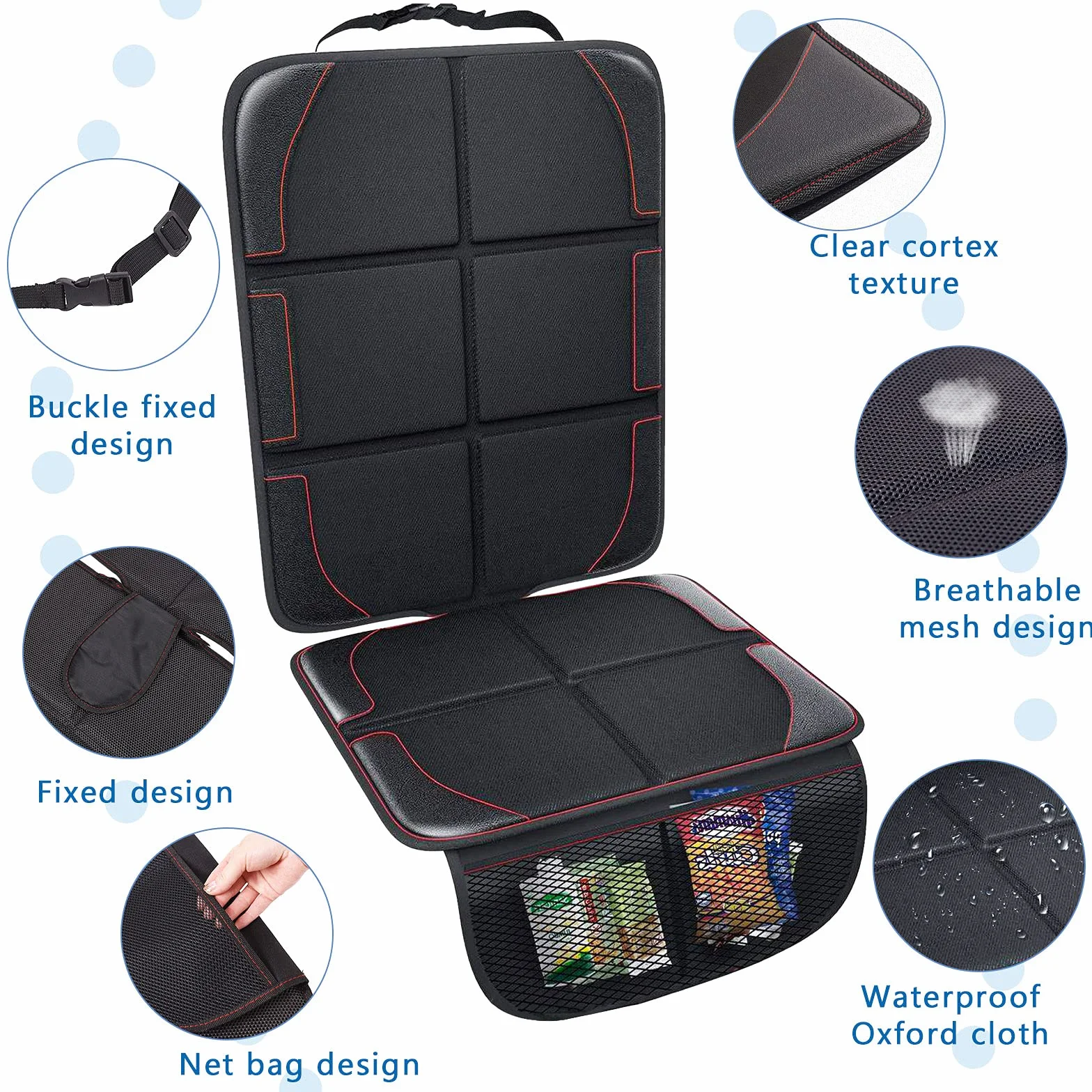 Frasheng 2Piezas Protector Asiento Coche,Protectores de Asiento para Coche Impermeable,Protector Seguro para Asiento Infantil,Protector Coches Asientos,Tamaño Universal con Organizador Bolsillos,Negro