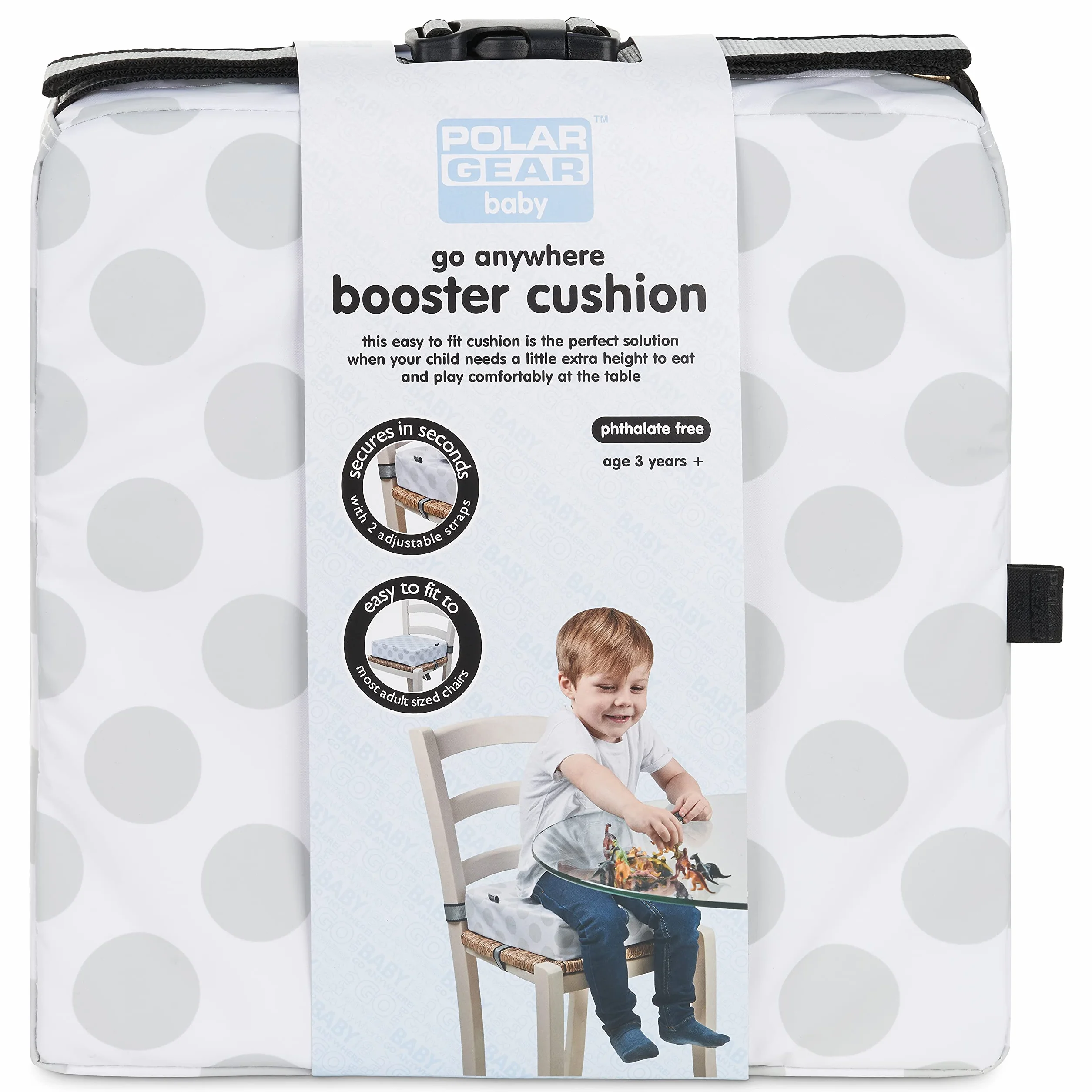 POLAR GEAR Cojín Elevador de Silla Infantil Antideslizante, en Material sintético sin BPA, con Dos Correas Ajustables, de 4 pies, Lavable y Reutilizable