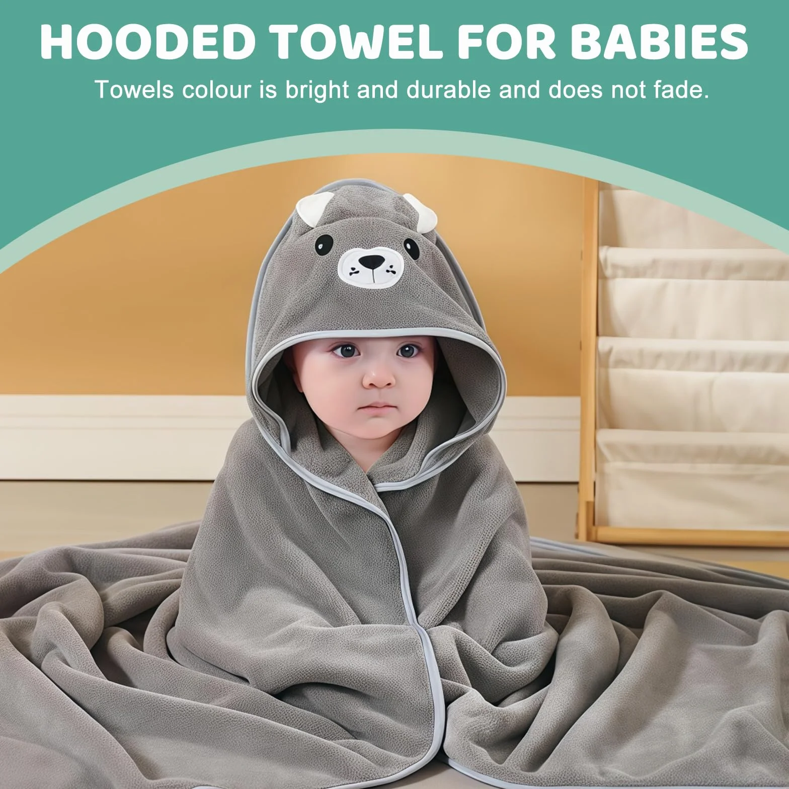 3 Piezas Toallas con Capucha para Bebés 80 x 80 cm, Toallas Suaves para Niños Pequeños y Recién Nacidos, Toalla de Baño para Bebé en Cian, Gris Oscuro y Café