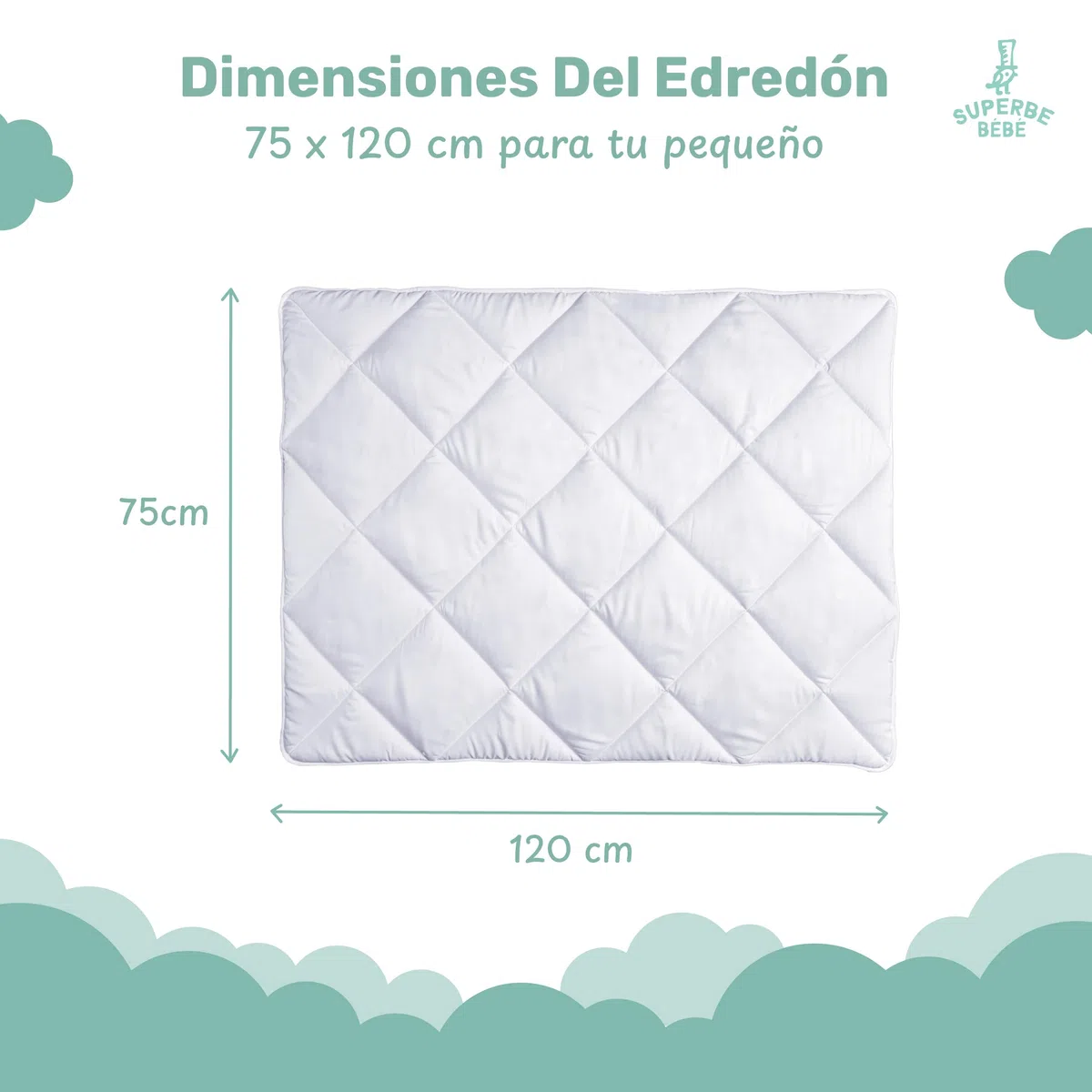 SUPERBE BEBE Edredón para Bebés y Niños 75x120cm - Confort Acogedor y Lavable - Ideal para Cama de Tamaño 60x120cm - Manta Cálida y Cómoda, Versátil para la Siesta - Mantita para Niñas y Niños