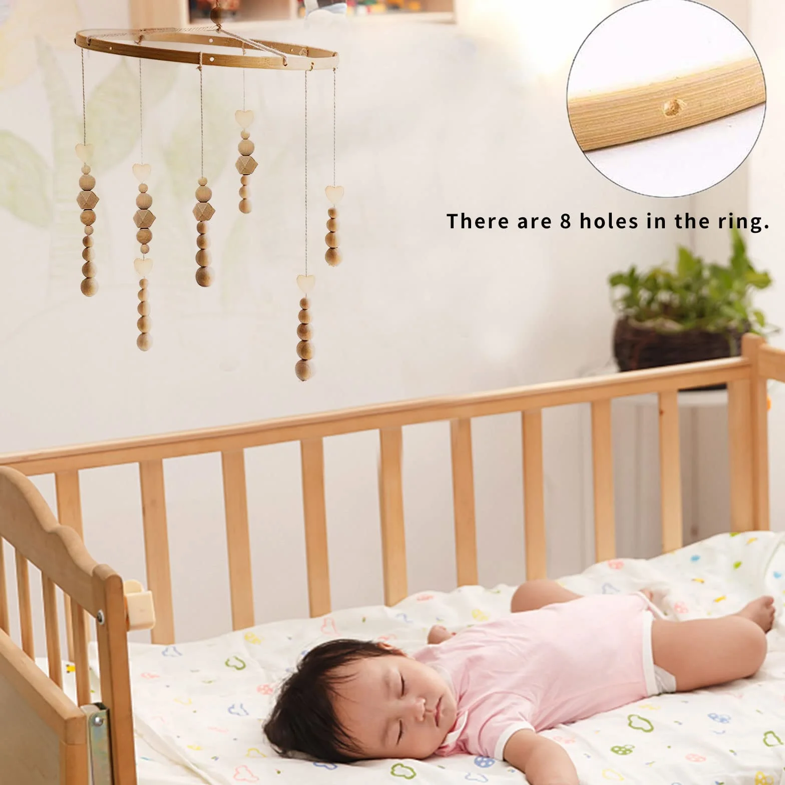 Seasboes Marco móvil de madera para bricolaje, marco móvil de madera, juego de campanilla de cama, kit de campana móvil para bebé, juguete hecho a mano, decoración del hogar, regalo para niños (área
