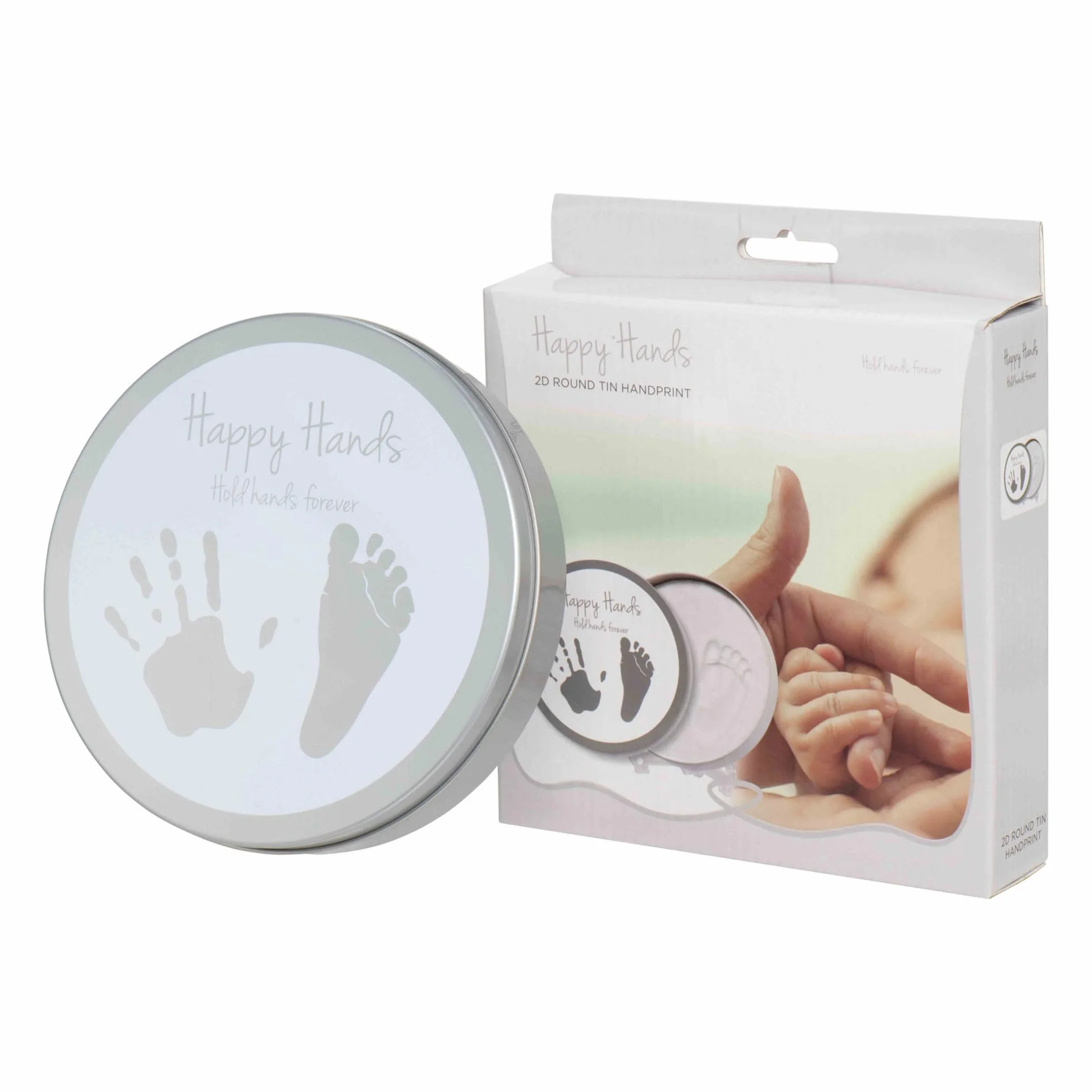 Dooky Happy Hands 2D Handprint Set para recordar la mano o la huella de un bebé (en una práctica caja de aluminio, que incluye pasta de modelar respetuosa con la piel y caja de aluminio)