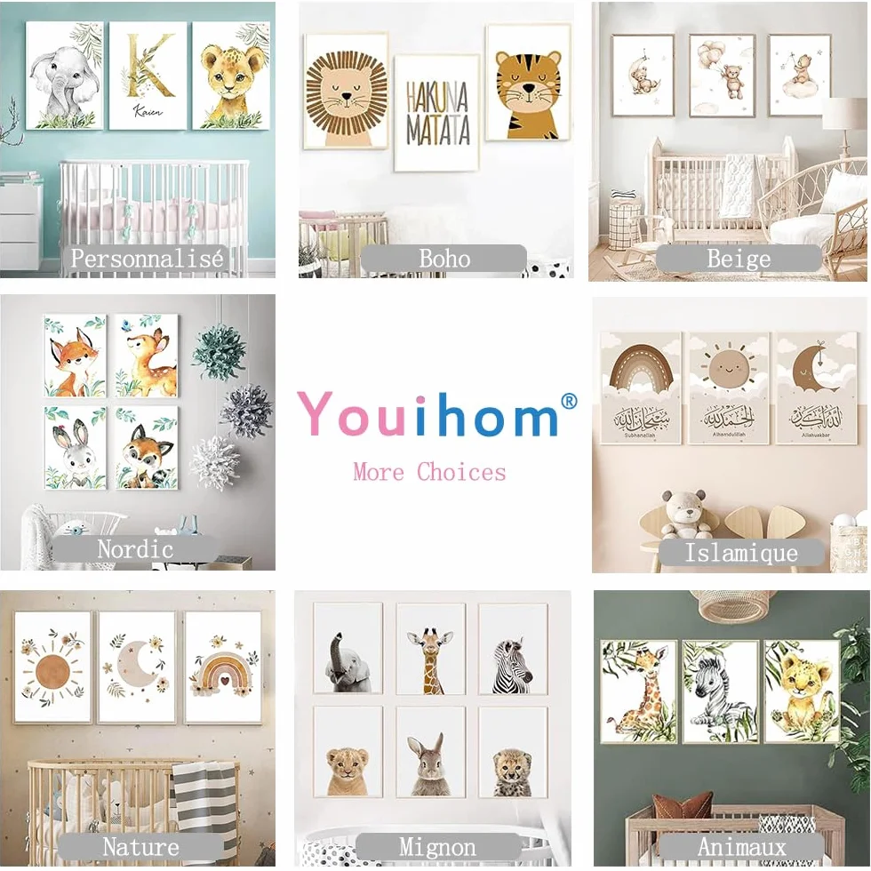 3 Poster Nordico Infantil Lamina Nombre Personalizado Bebe Cuadros Habitacion Arcoiris Globos Aerostáticos para Decoracion Dibujos Animales Azul Niños Impresión en Lienzo 30 x 40 cm sin Marco
