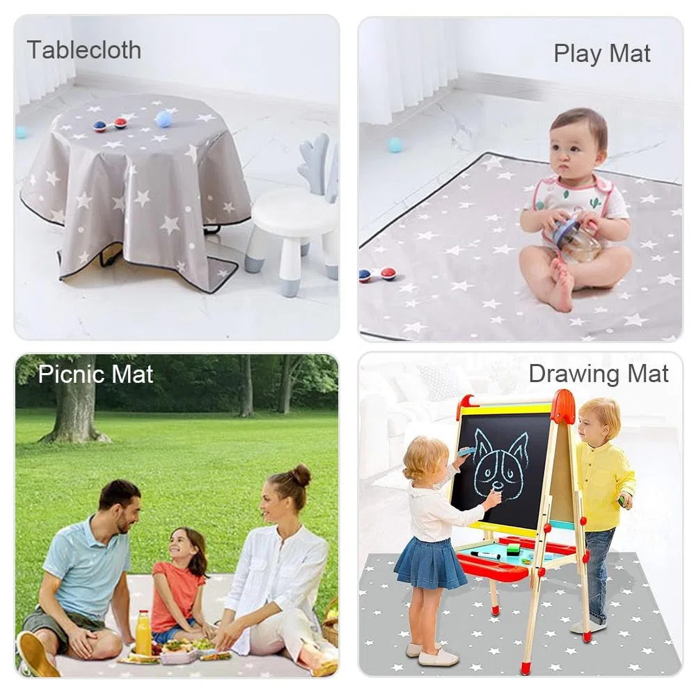 Alfombrillas para Trona de Bebé Estampado Creativa 110 cm, Alfombrillas para Debajo de Silla Alta Impermeable Antideslizante y Plegable, Alfombra de Juegos Picnic Manteles (Arcoiris Bohemio)