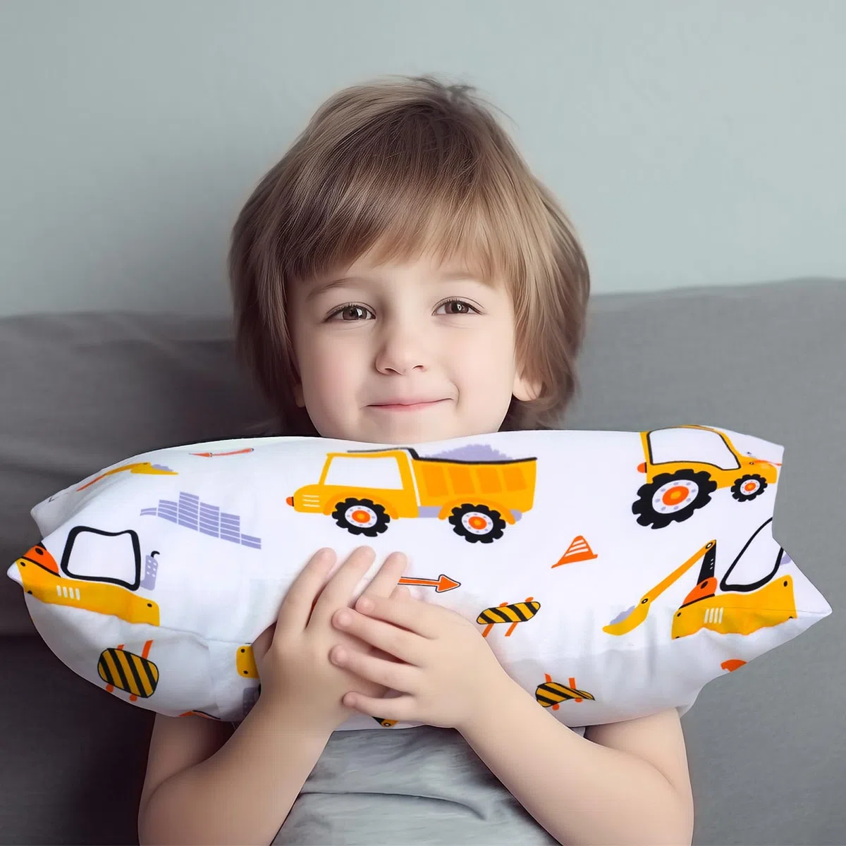 JISEN Fundas de almohada para niños pequeños de 33 x 46 cm, 30 x 40 cm, 35 x 48 cm, funda de almohada de bebé con vehículo de ingeniería, paquete de 2 fundas de almohada pequeñas para almohada de