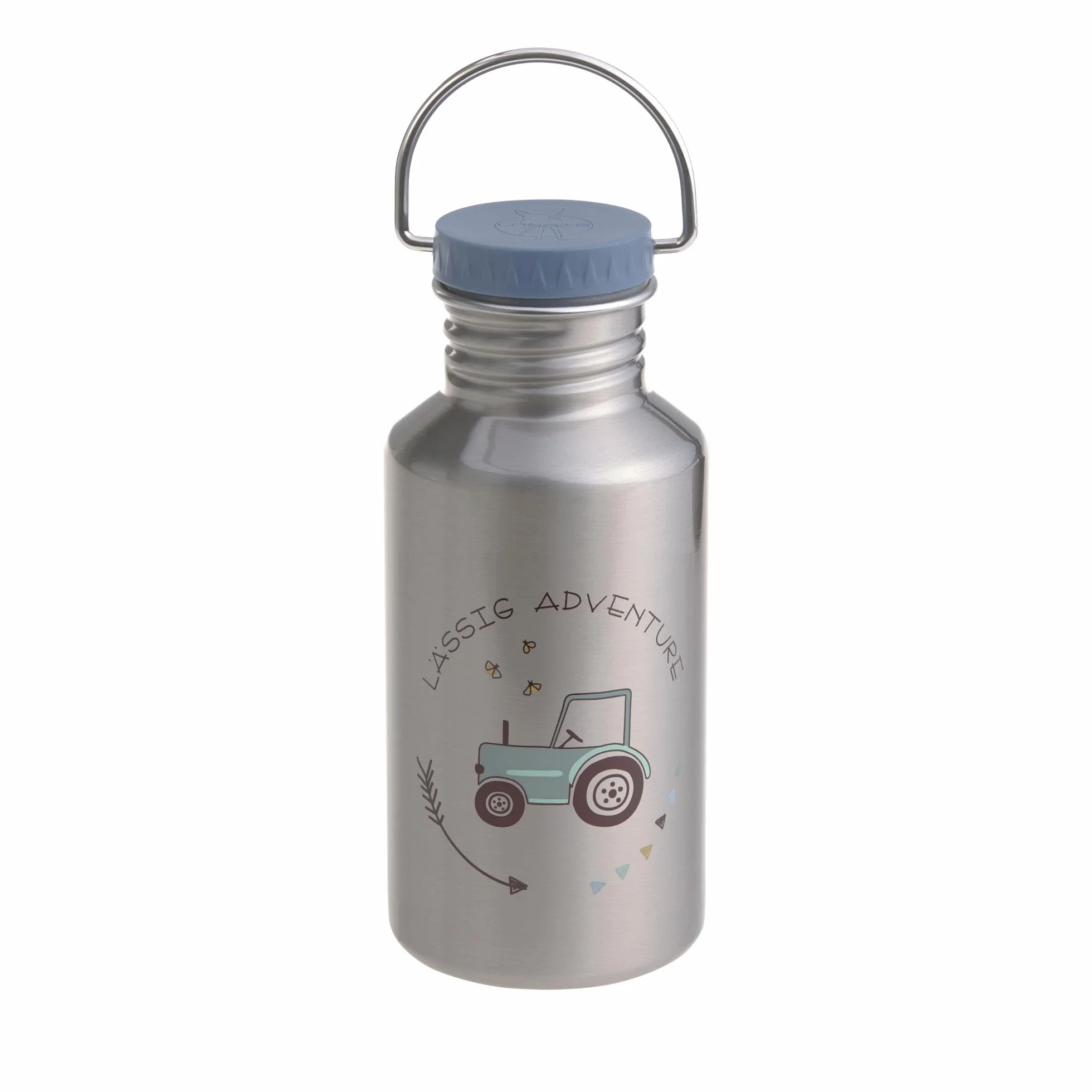 LÄSSIG biberón botella de acero inoxidable sin BPA 500ml niños guardería jardín de infancia a prueba de fugas con tapa deportiva para beber/Bottle Stainless Steel Adventure Tractor