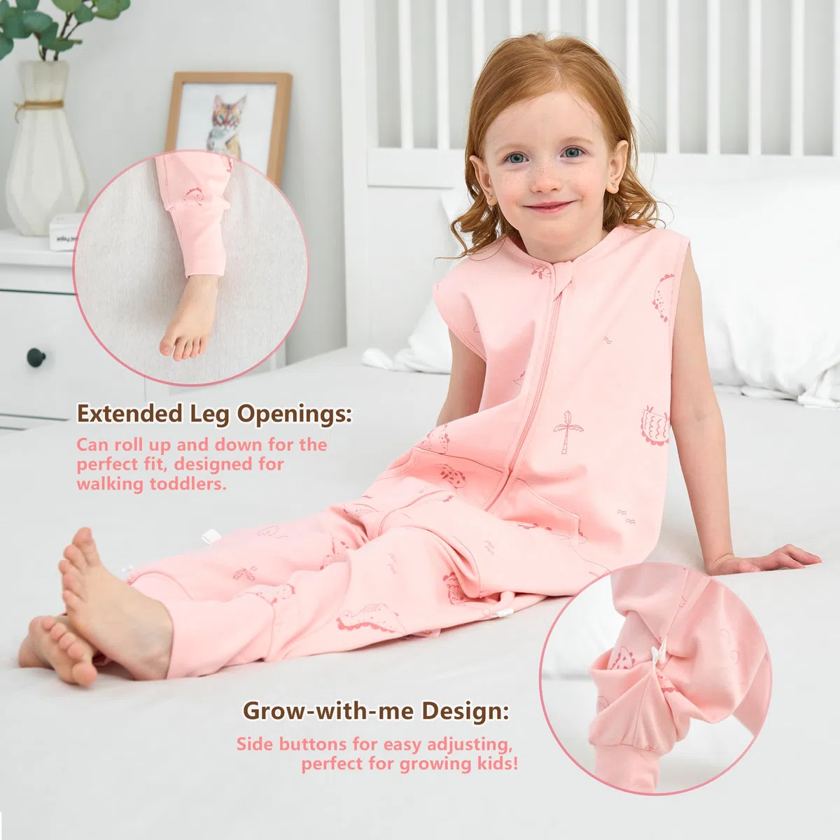 LAT Saco de Dormir para Bebé con Pies, 0,5 TOG 100% Algodón Saco de Dormir Verano con Bolsillos para Bebé, Pijiama Manta con Pies para Bebé