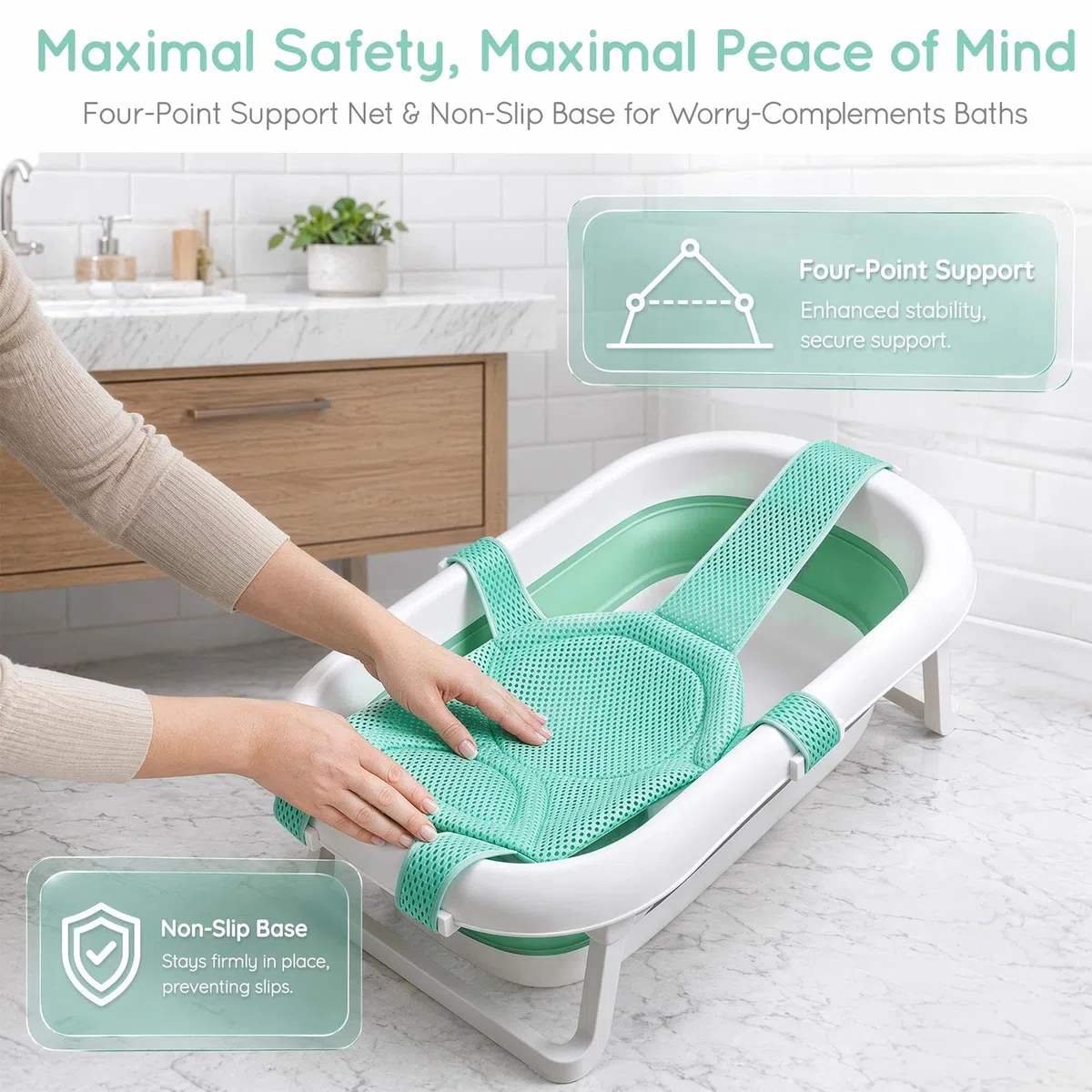 Cojín de Baño para Bebés y Recién Nacidos - Asiento de Bañera con Red de Seguridad