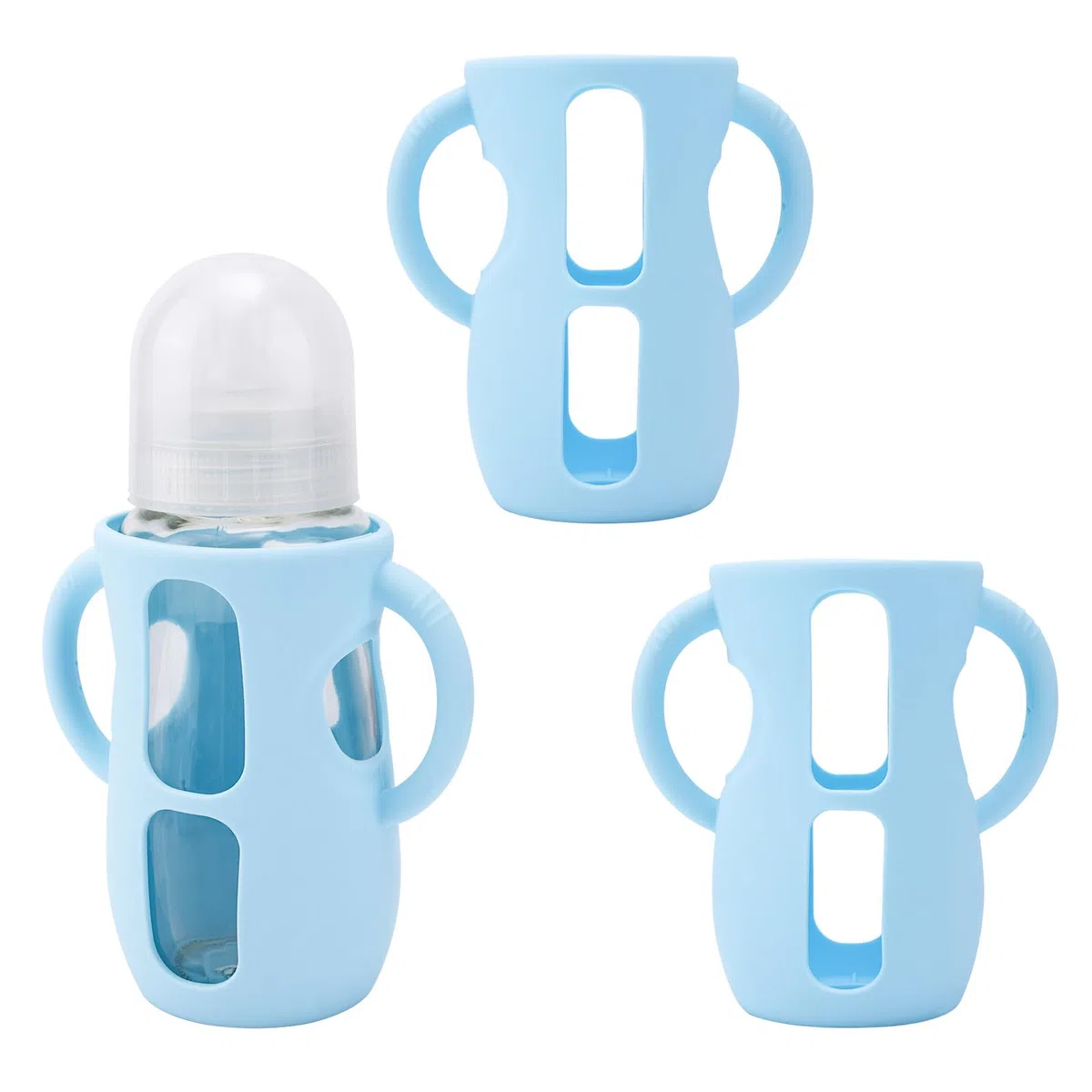 3pcs Fundas de silicona para botellas para Philips Avent, Anti-combustión y Anti-Caída Silicona Protector de Botella con Asa Funda de Botella Compatible con Philips Avent 240ml(azul)