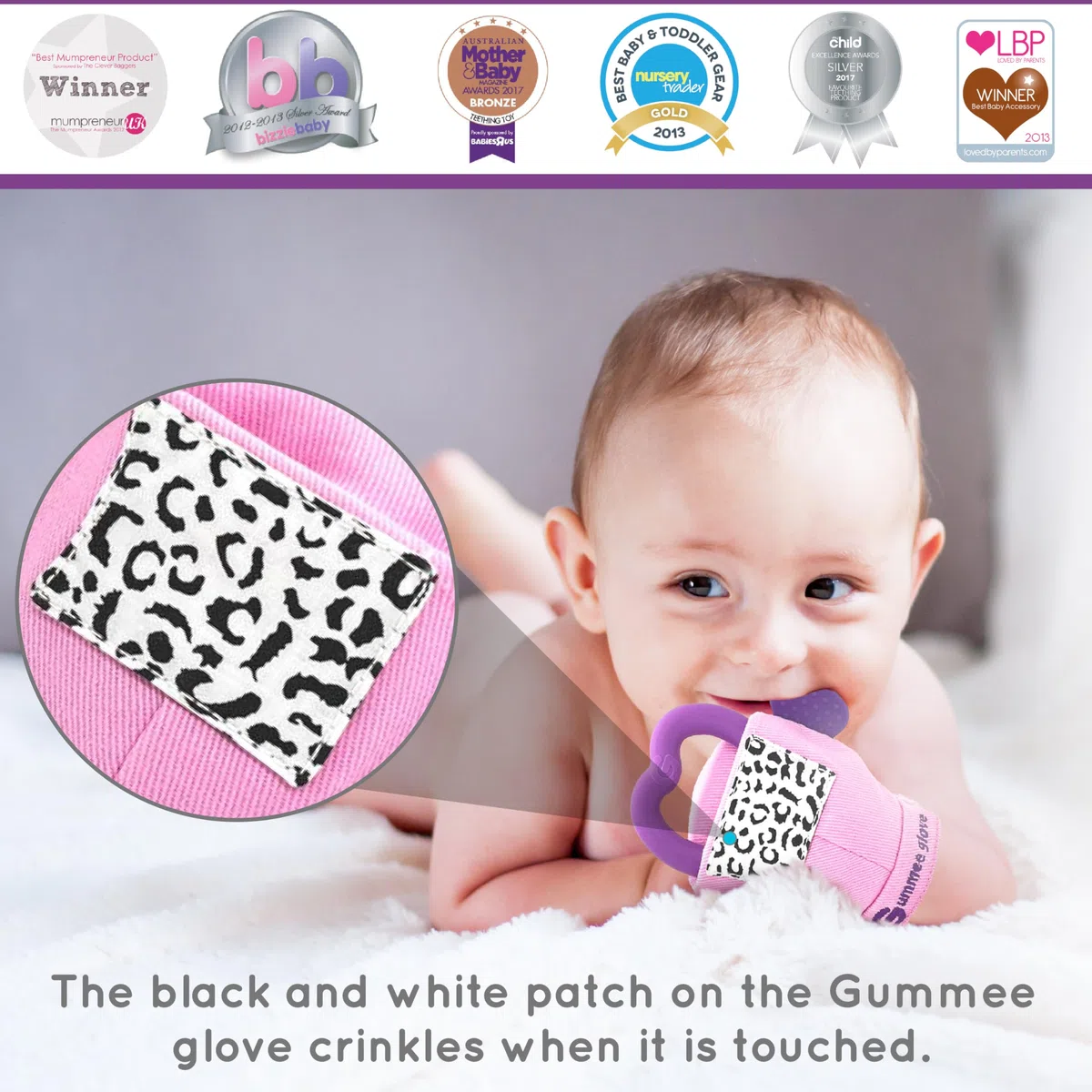 Gummee Glove Teething Mitten for Babies 3-6 Months Detachable Teether Teething Ring Baby Shower Premium Quality 100% Cotton and Food Grade Silicone EN71 Tested Perfect Teething Kit