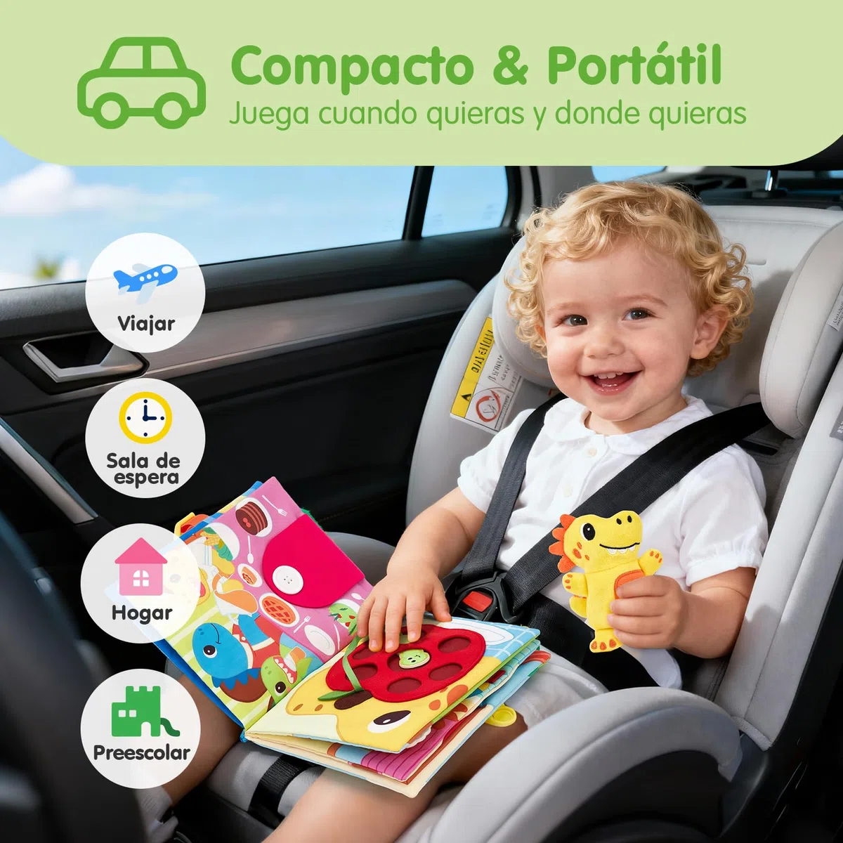 hahaland Libro Montessori 1 año Busy Book - Libro Actividad de Tela Blando, Dinosaurio Interactivo Juguetes Montessori para Bebes 6-12 meses Regalo Educativo 1-3 años