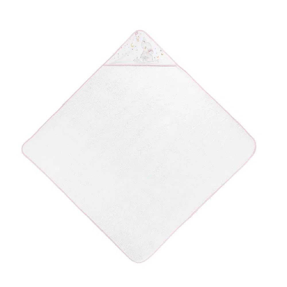 Interbaby - Capa de Baño Bebe Blanco/Rosa | Toalla Bebe con Capucha 100% Algodón, 100x100cm, Unisex | Suave, Cómoda, Secado Rápido | Ideal Recién Nacidos, Bebes y Niños Pequeños | Diseño Elefante