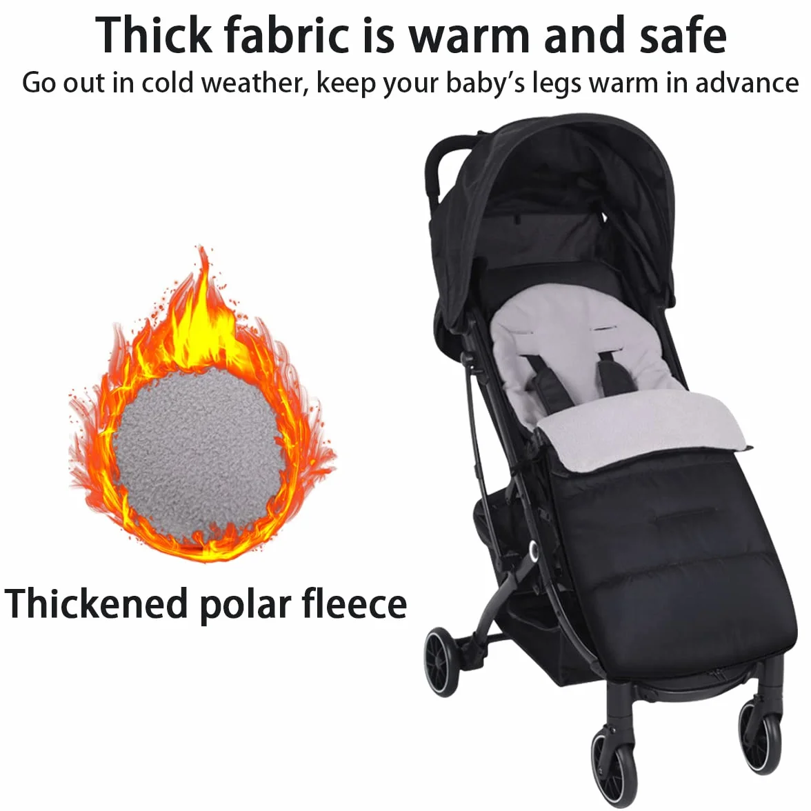 Saco de dormir para bebé de invierno, saco universal para silla de paseo Sacos de Abrigo para Carritos Saco de Dormir Universal para Bebé Antideslizante, Impermeable y Fría, Desmontable Negro