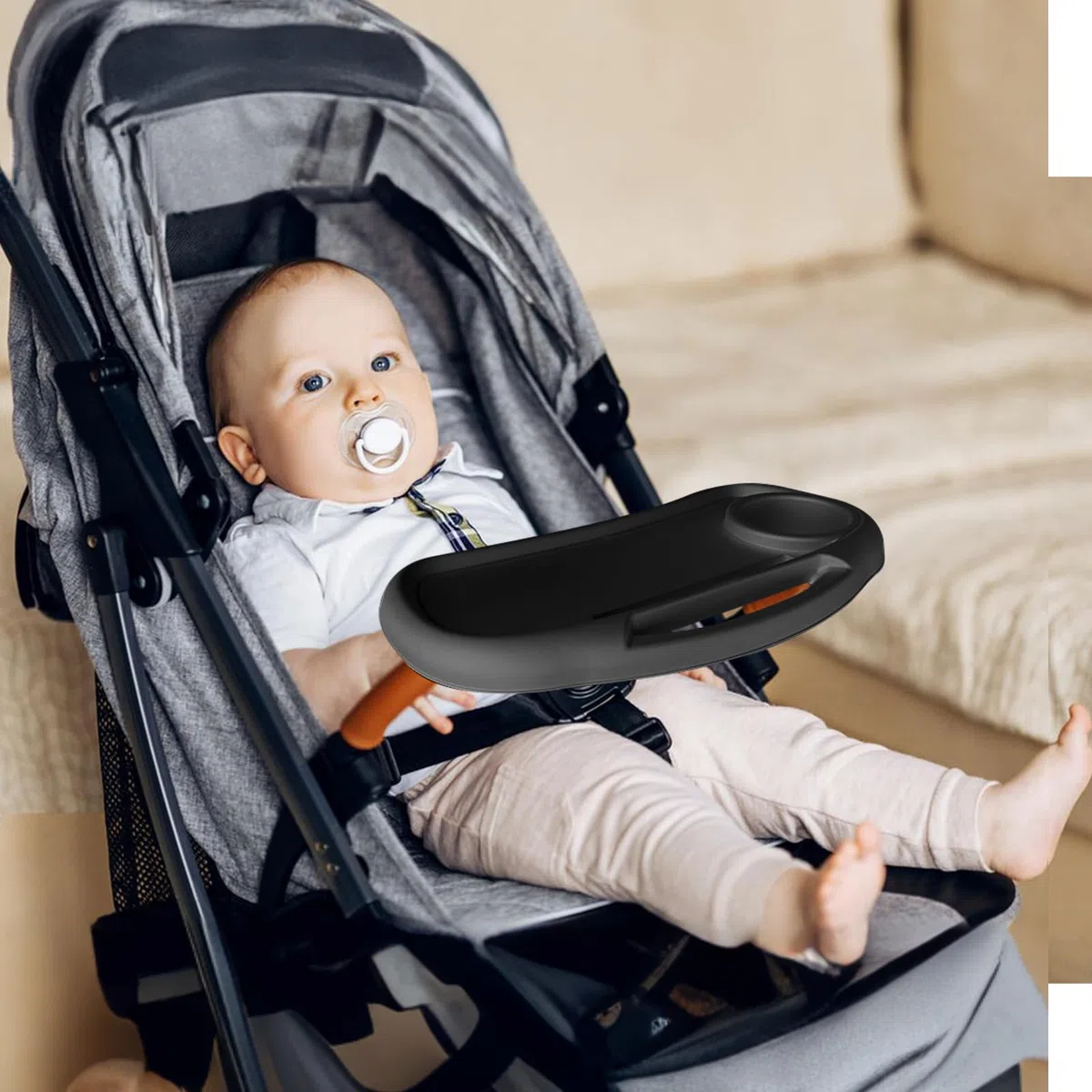 Bandeja de viaje para niños, bandeja de aperitivos extraíble con soporte para tazas, accesorios portátiles para cochecito, accesorio reutilizable para cochecito para el hogar