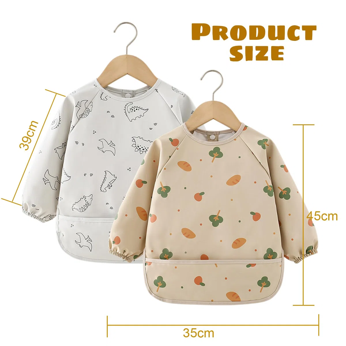 2 Pcs Baberos con Mangas, 6 a 24 Meses, 42x37cm, Babero Impermeable Bebe con Bolsillo Grande y Cuello Elástico, para Comida de Bebé Accesorios de Guardería Diaria