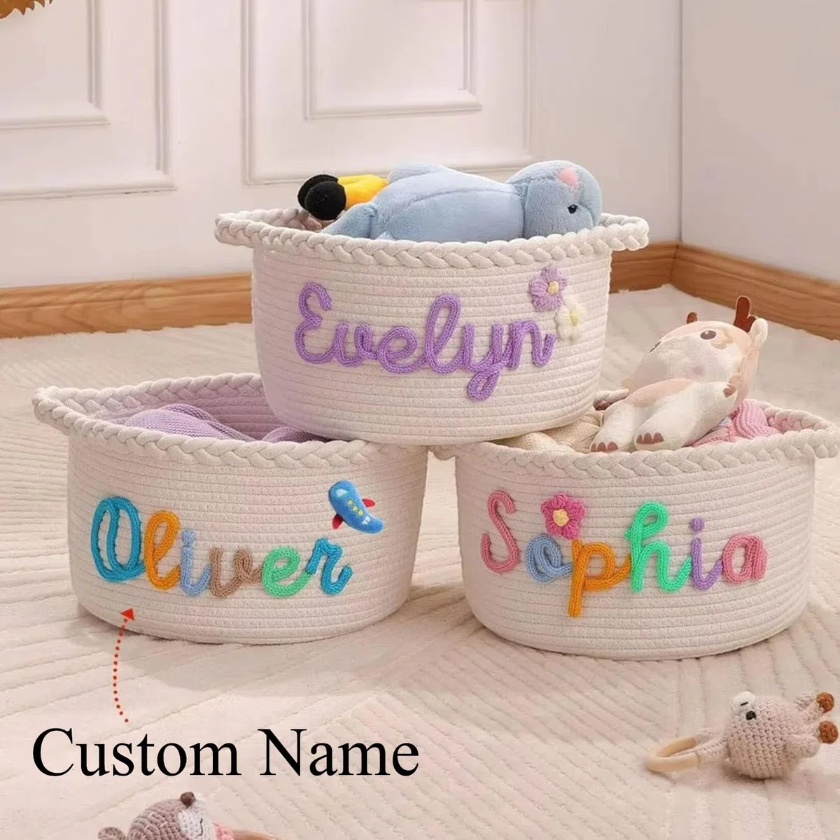 Cesta De Almacenamiento Personalizada Para Bebé – Organizador De Pañales Y Ropa De Algodón Suave Para La Decoración De La Habitación Infantil, Regalo Personalizado Para Recién Nacidos