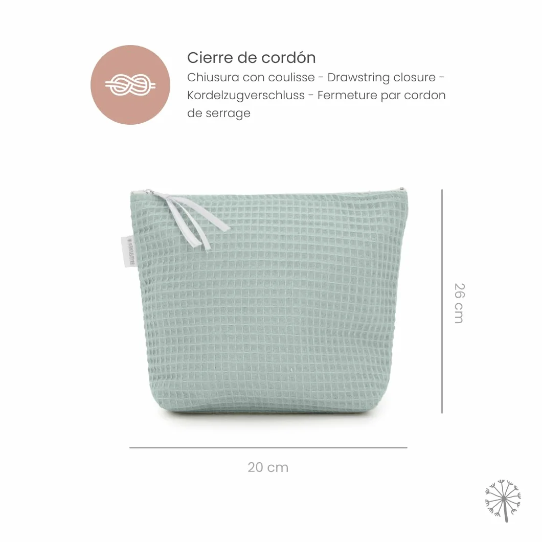 MIMUSELINA Neceser Bebe para Recien Nacido, Bolsa de Aseo Bebe Hecha a Mano - Neceser para Recien Nacidos Plastificado Anti Calado y Impermeable - para Llevar Cremas, Toallitas, Pañales (Waffle Mint)