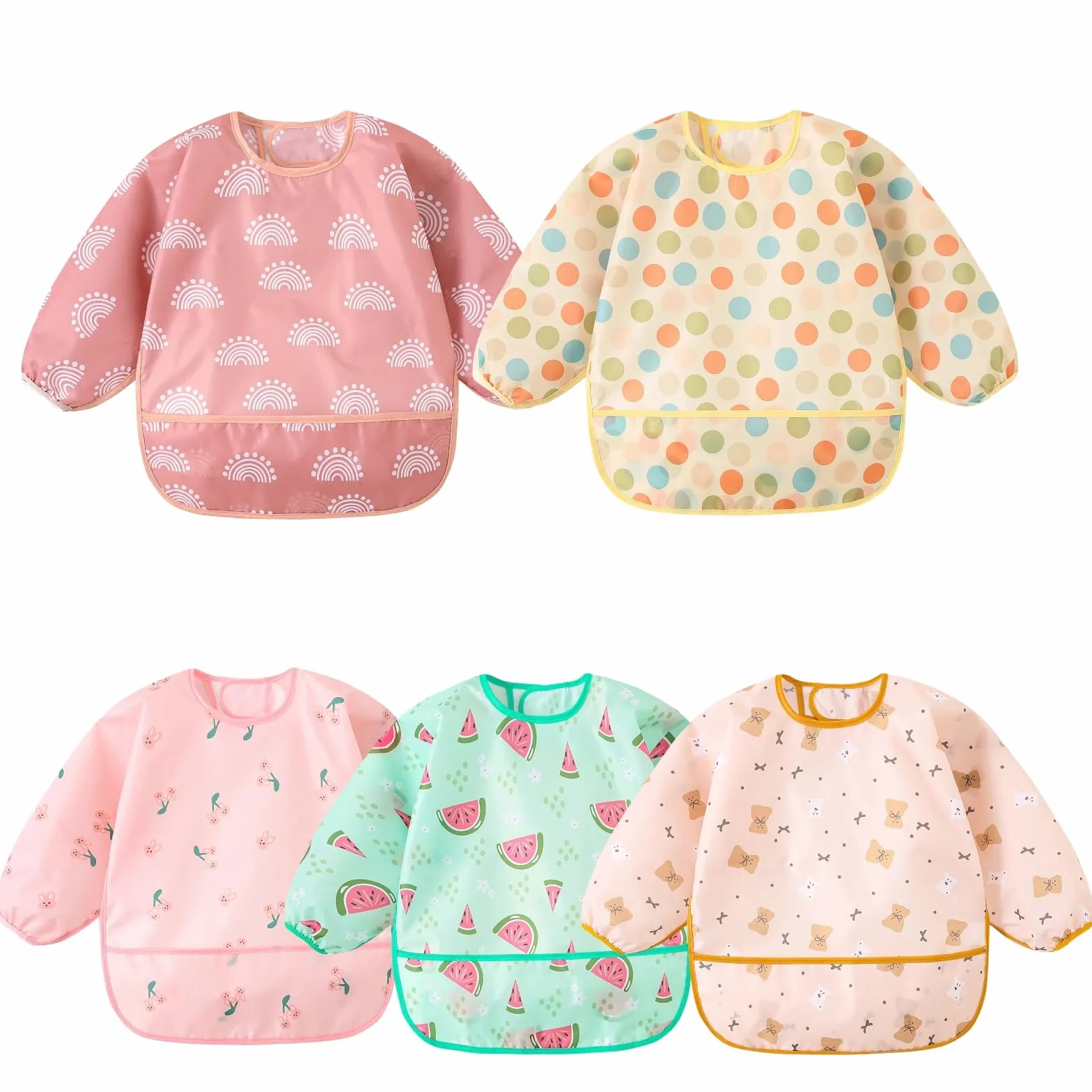 5Pcs Babero con Mangas Impermeable 5-30 Meses Baberos Babetes Bebe lavables