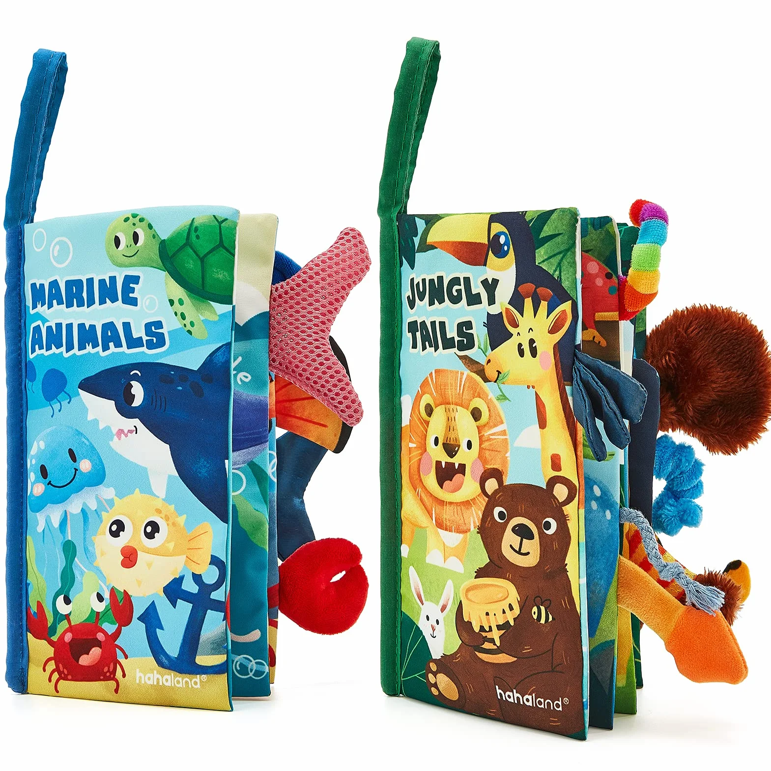 hahaland Libros Bebe Juguetes Bebes 0-3 6-12 Meses 2PCS Libros de Tela Blandos para Bebes Recien Nacido Niños Educativo Juguetes Niños 1 año, Animales Libro Sensorial Suave de Actividades para Bebé