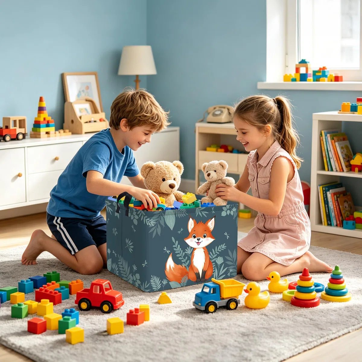 Clastyle Cestos Almacenaje Infantil Bosque Animal Cesta Ropa Sucia Plegable para Habitación Bebé Dormitorio Cajas de Almacenaje Juguetes para Chico Chica, Zorro Lindo, 40x30x30 cm