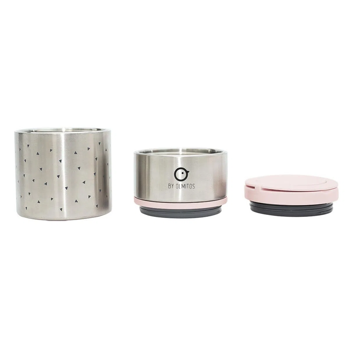 Olmitos - Termo papillero para sólidos acero inox 570ml + 250ml - Asas y aro de silicona - 11.5 x11.5 x 17.5cm (Rosa)